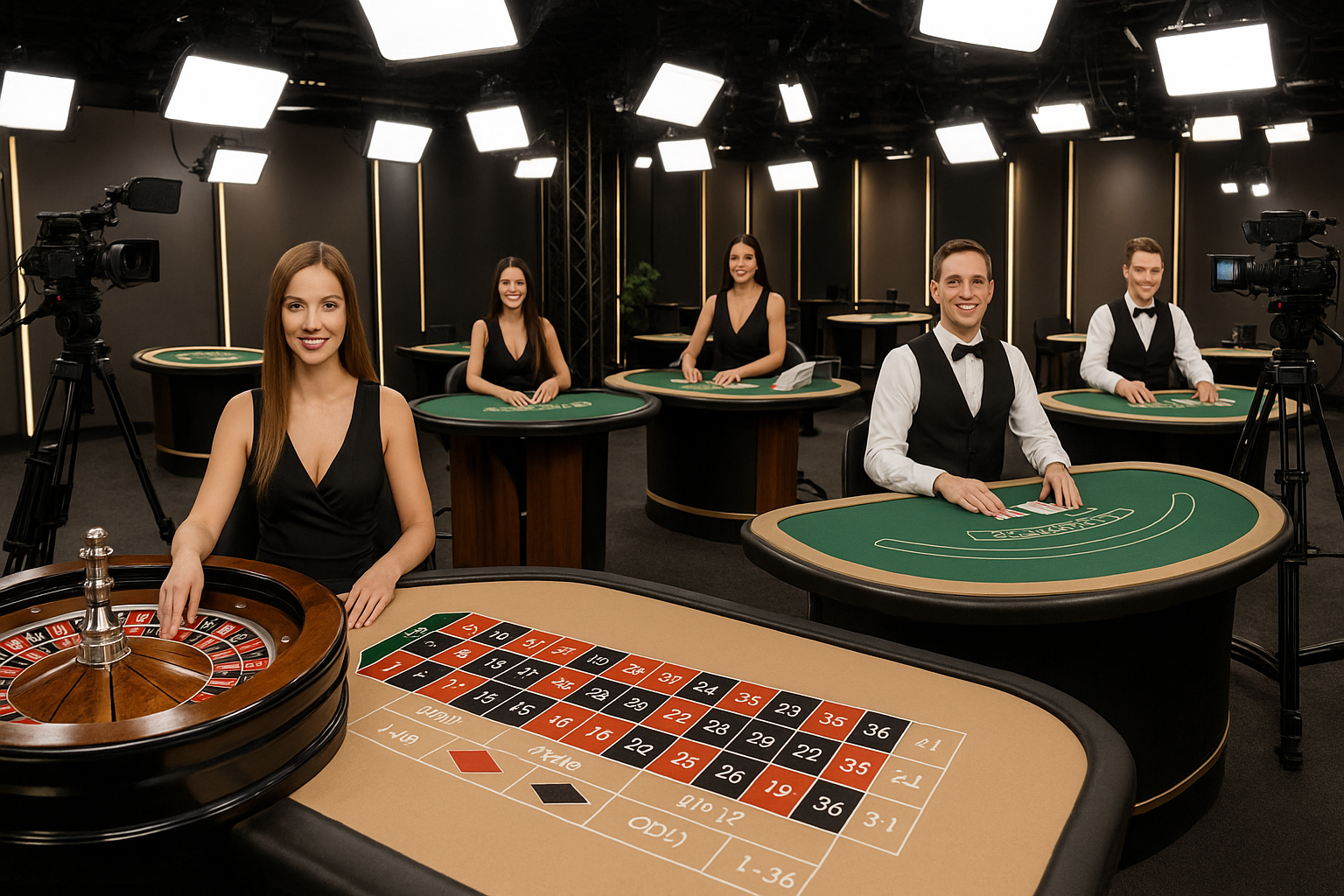 WOW1668 live casino studio with multiple gaming tables