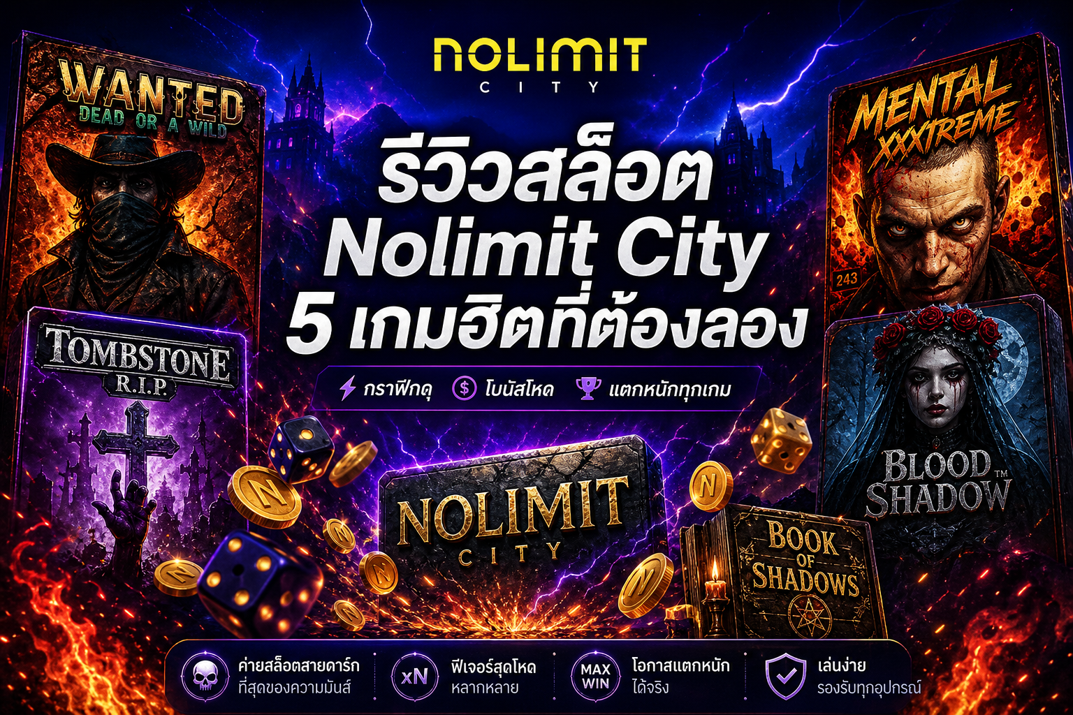 รีวิวสล็อต Nolimit City 5 เกมฮิตที่ต้องลอง